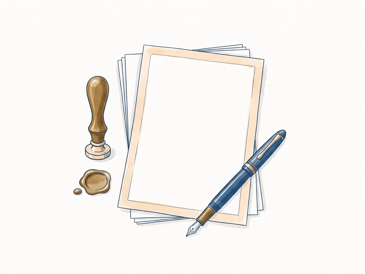 Illustration: Briefbogen mit Füllfederhalter und Siegel